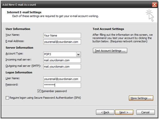 Outlook Internet Email Setting Outlook Internet Email Setting