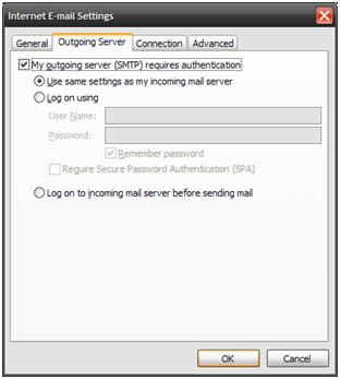 Outlook Outgoing Server Settings Outlook Outgoing Server Settings