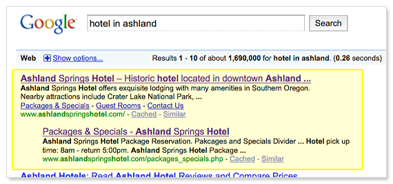 Ashland Springs Hotel - Google ranking #1 seo-hotel-ashland